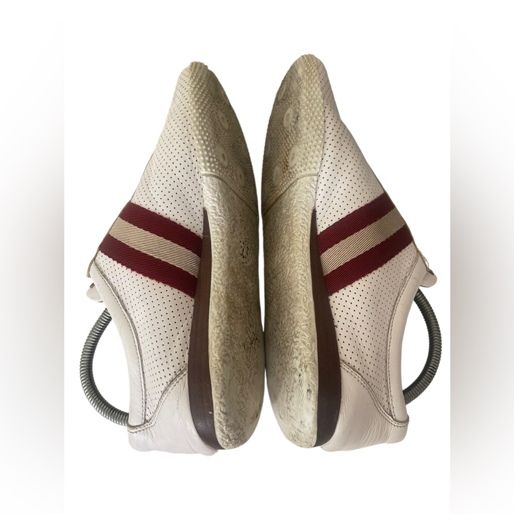 Bally Frenz Size 9.5 Perforated Leather Textile-Stripe White Platform Sneakers - Picture 10 of 10